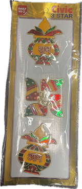 Civic 3 Star Kalash Swastik Acrylic Sticker - 3 Pc Set