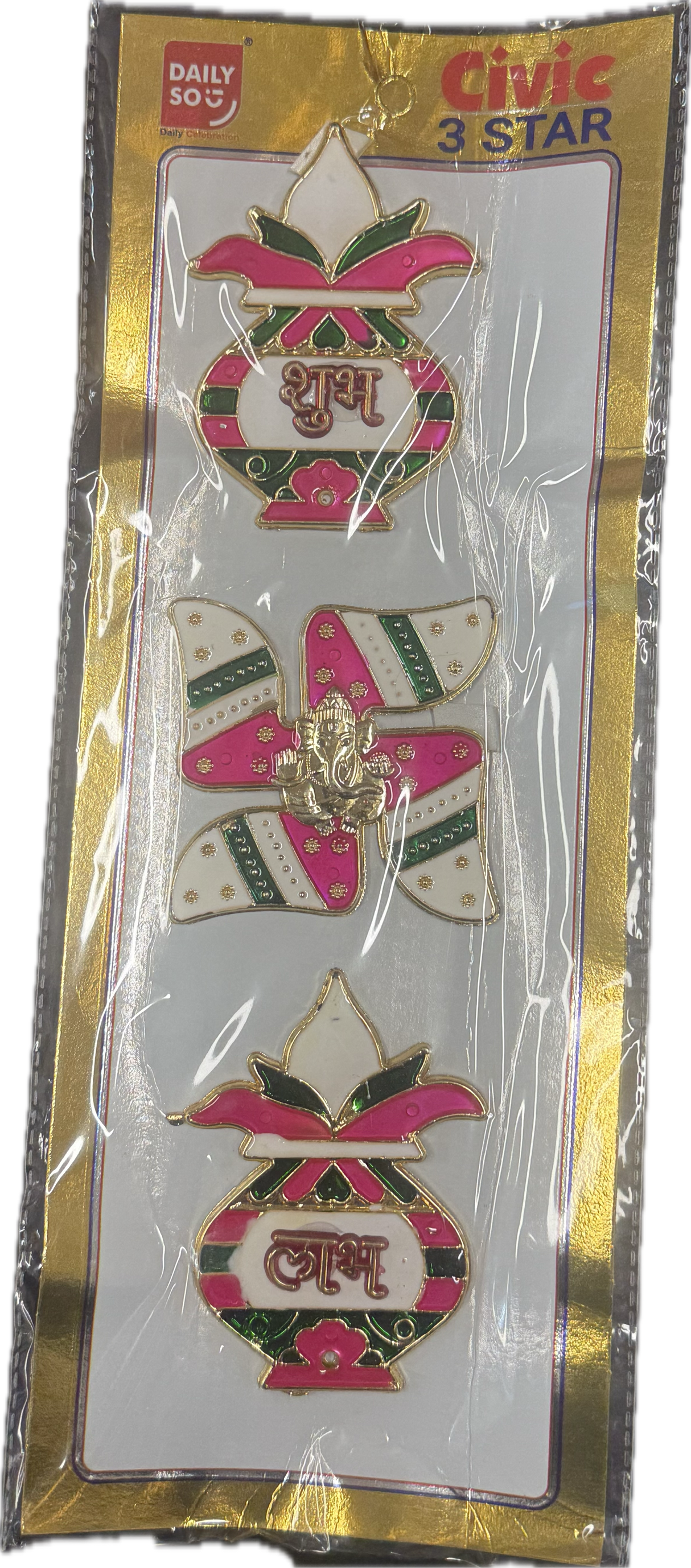 Civic 3 Star Kalash Swastik Acrylic Sticker - 3 Pc Set