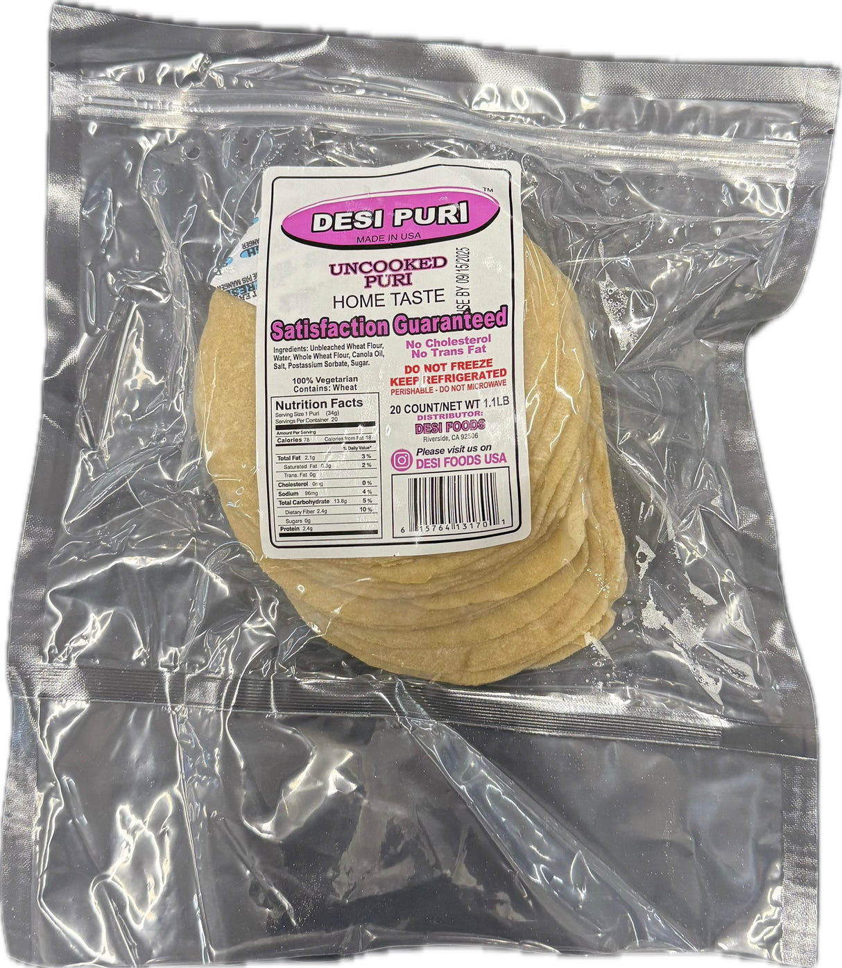 Desi Poori / Puri - Uncooked - 20 Pc